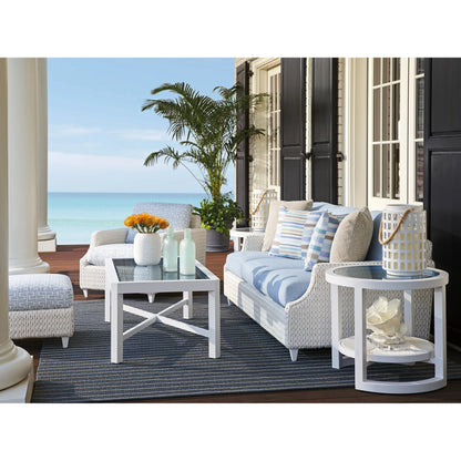 Ocean Breeze Promenade Round End Table by Tommy Bahama Outdoor in white. Made from unique in a coastal style.
