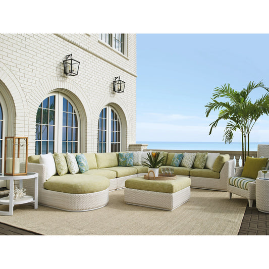 Ocean Breeze Promenade Ottoman by Tommy Bahama Outdoor in pearl white. Made from unique in a coastal style.