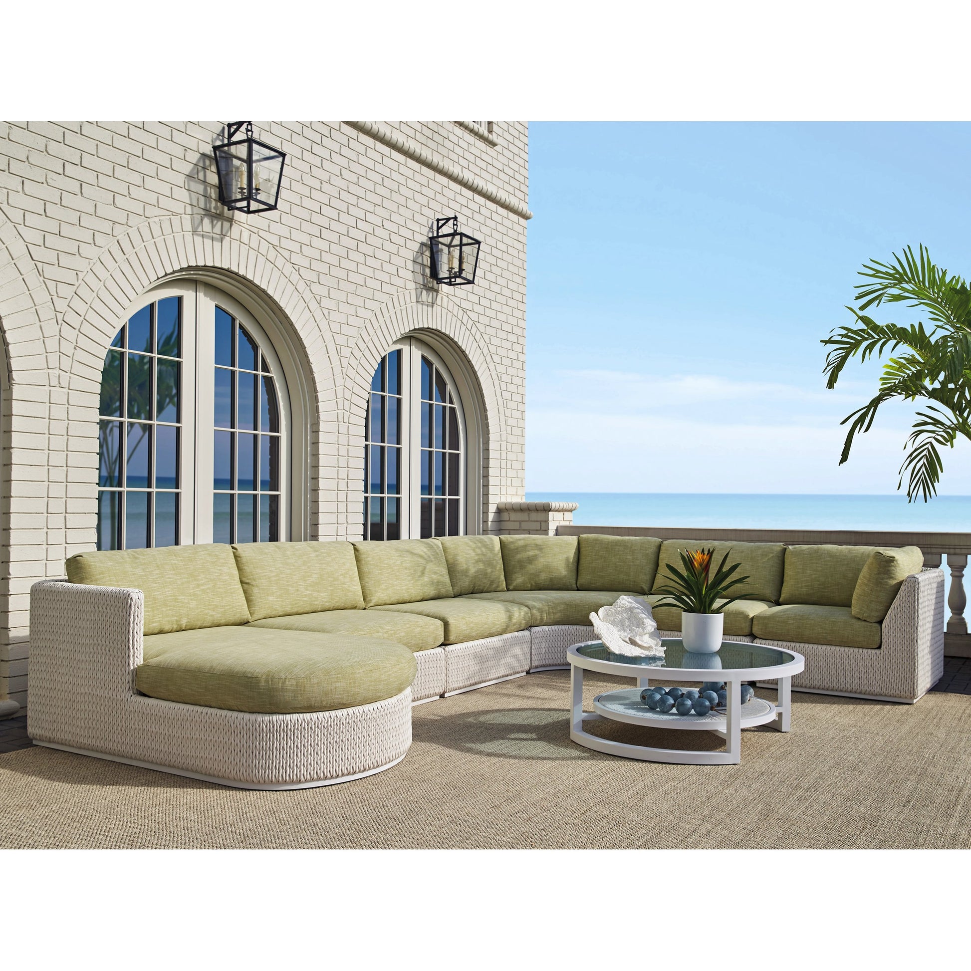 Ocean Breeze Promenade Round Cocktail Table by Tommy Bahama Outdoor in white. Made from unique in a coastal style.