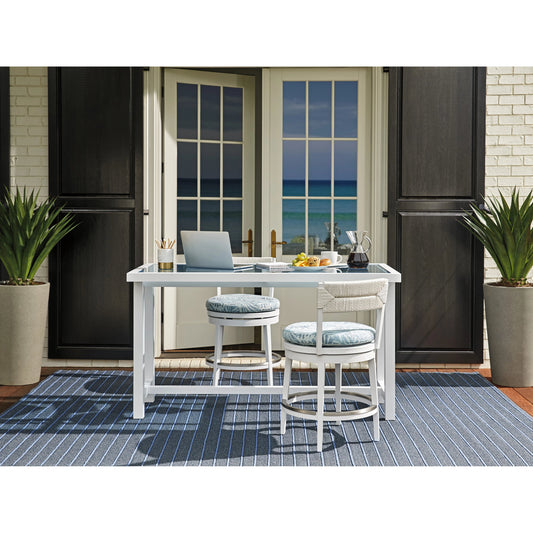 Ocean Breeze Promenade Swivel Counter Stool by Tommy Bahama Outdoor in pearl white. Made from unique in a coastal style.