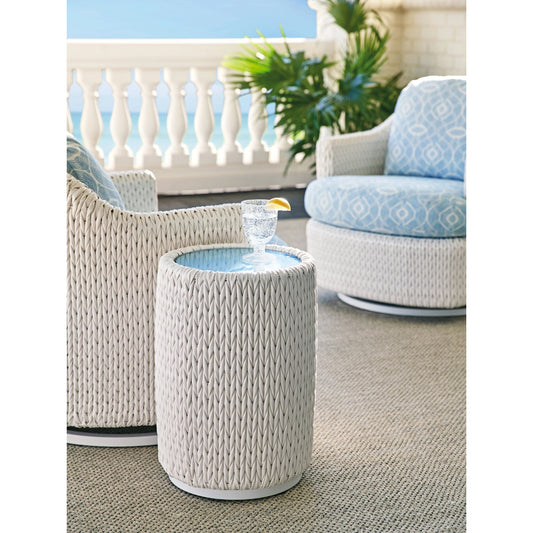 Ocean Breeze Promenade Accent Table by Tommy Bahama Outdoor in pearl white. Made from unique in a cottage & farmhouse style.