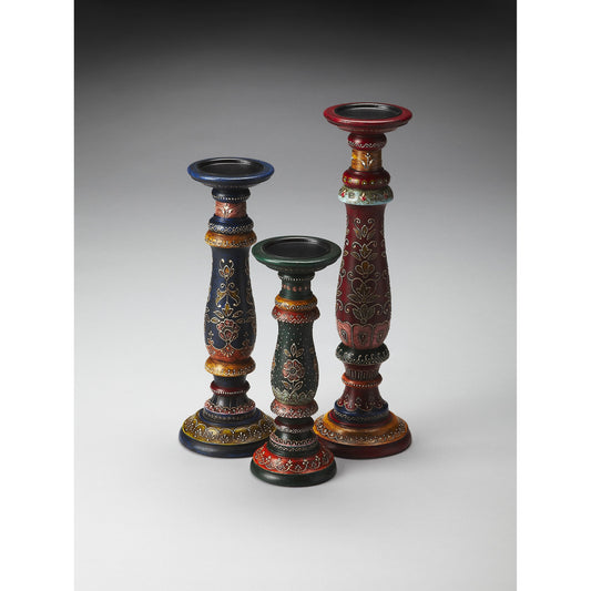 Hand Painted Candle Holder by Butler Specialty Company in red and hors d'oeuvres. Made from wood products, resin in a traditional style.