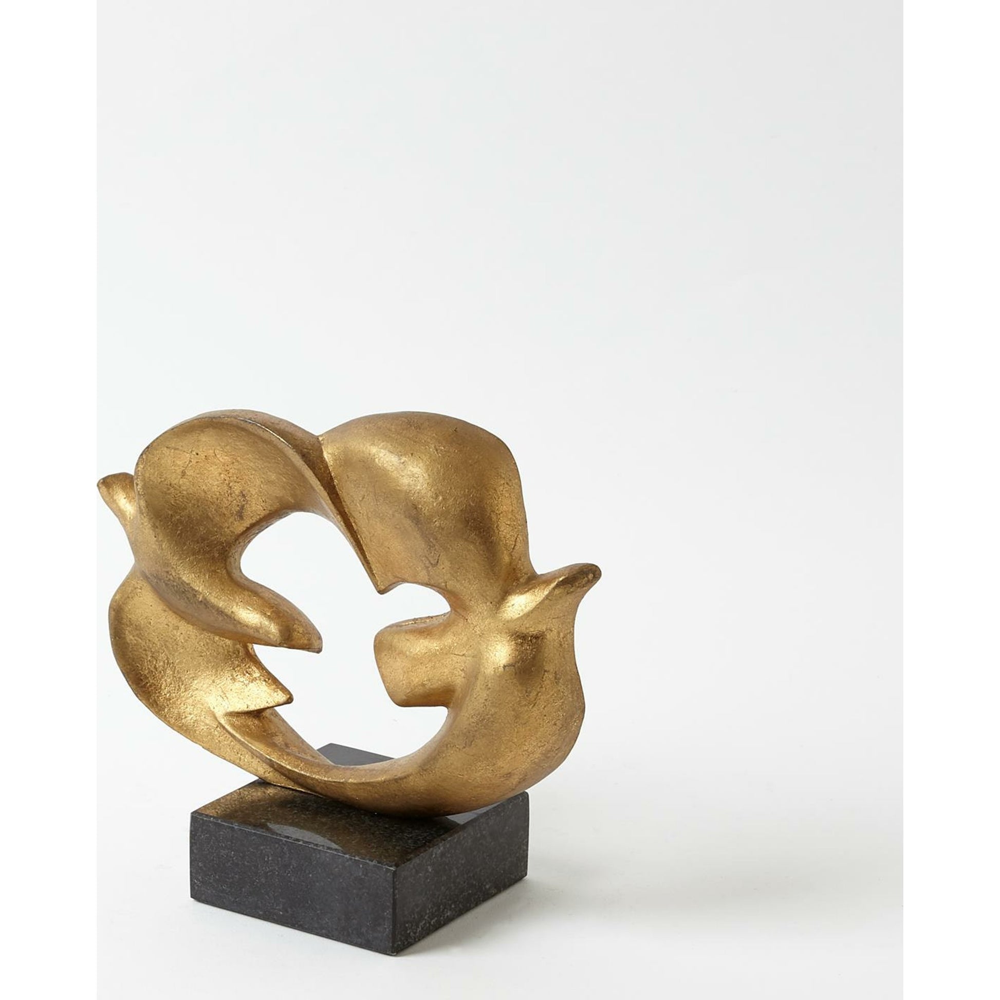 Doves of Peace Sculpture by Global Views in gold. Made from cast iron, granite in a transitional style.