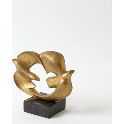 Doves of Peace Sculpture by Global Views in gold. Made from cast iron, granite in a transitional style.