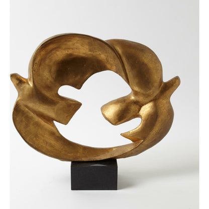 Doves of Peace Sculpture by Global Views in gold. Made from cast iron, granite in a transitional style.