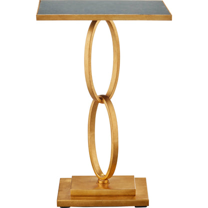 Bangle Accent Table by Currey and Company in gold leaf. Made from iron, glass in a modern style.