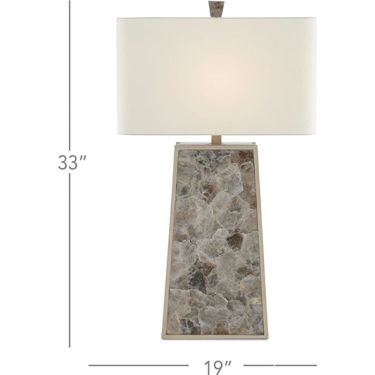 Calloway Table Lamp by Currey and Company in light mica, silver leaf. Made from mica, wood in a modern style.