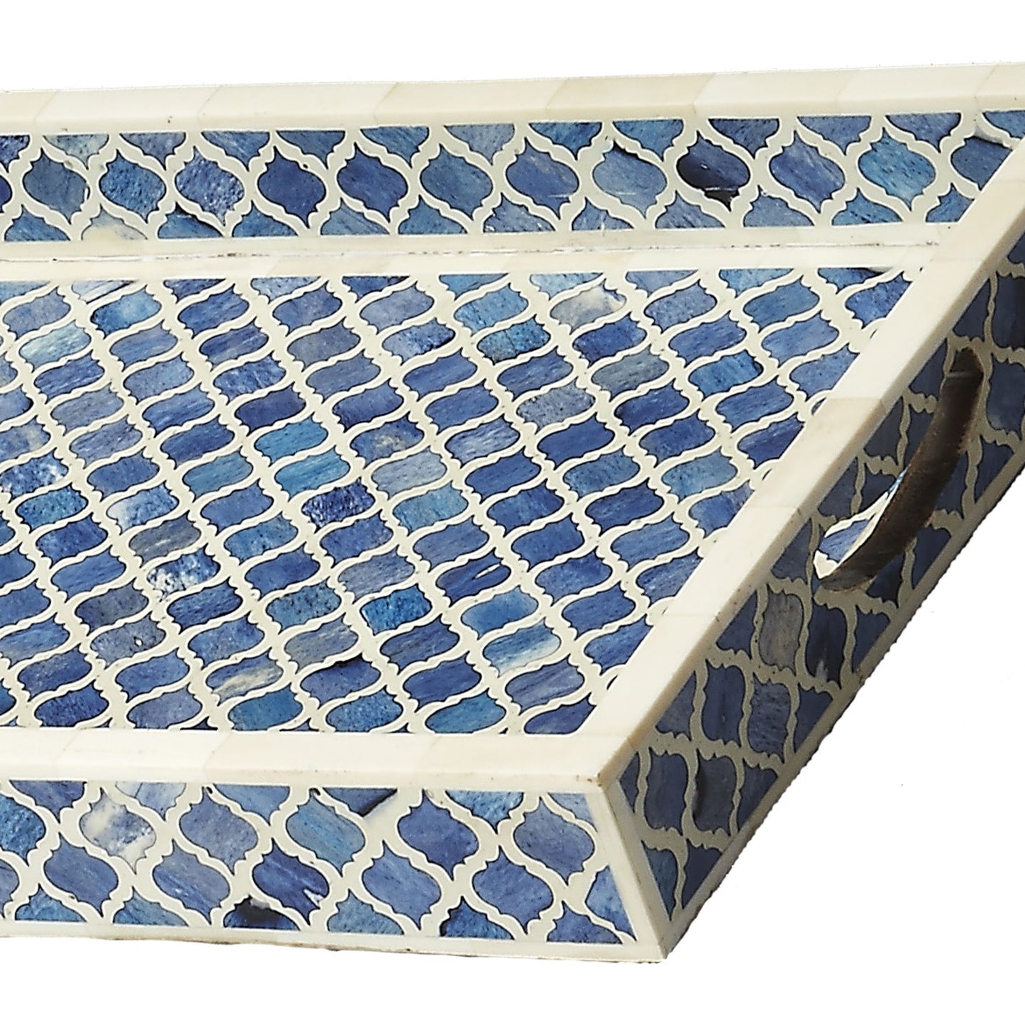 002 O-BUTLER-3473016 | Closeup | Bone Inlay Serving Tray by Butler Specialty Company in blue and hors d'oeuvres. Made from wood, wood products, resin, bone inlay in a modern style.