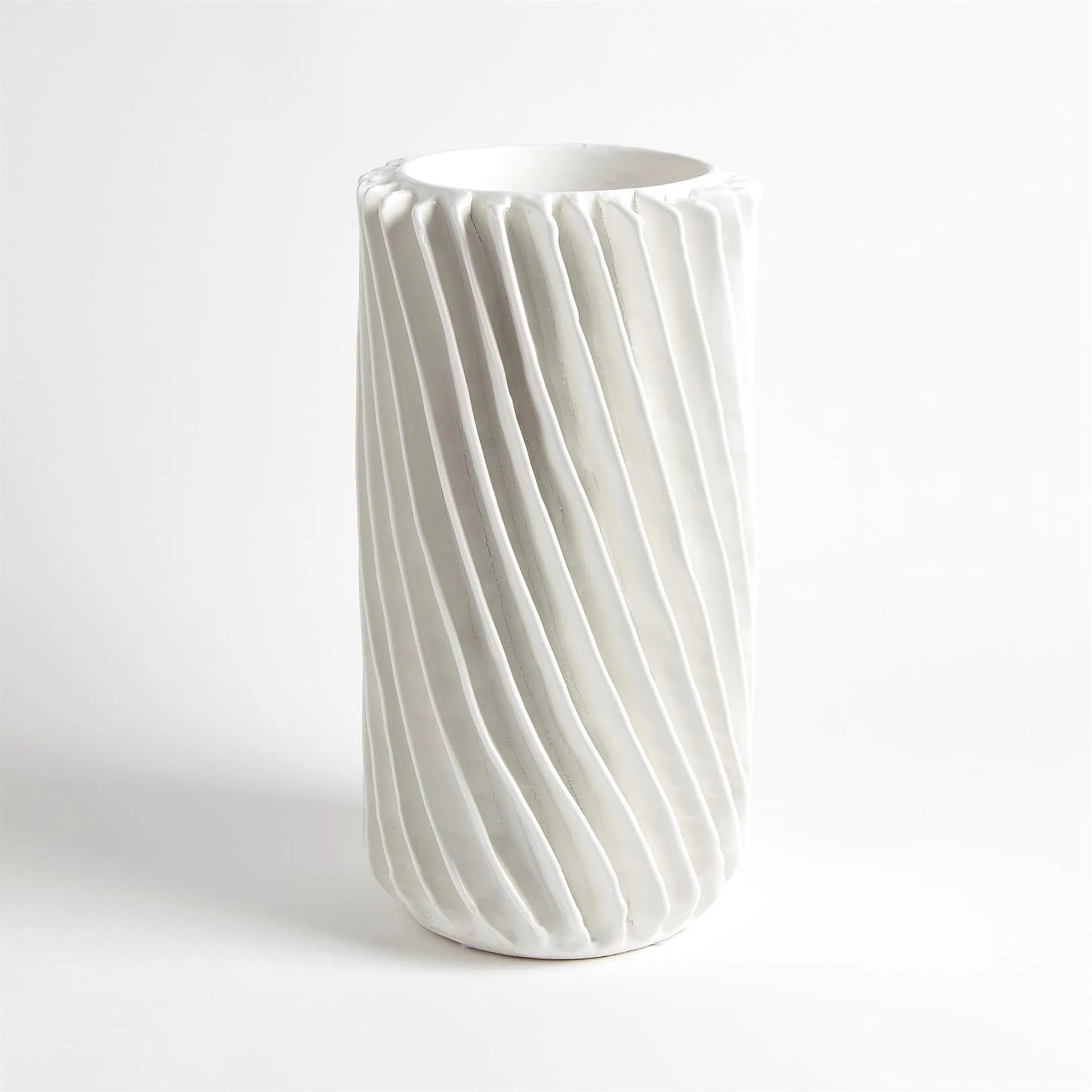 Radiator Swirl Vase by Global Views in matte white. Made from ceramic in a eclectic & global style.
