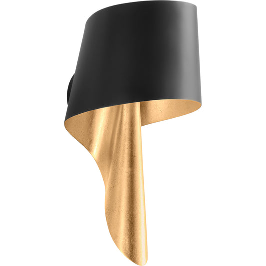 Lucia 1 Light Sconce by Corbett in vintage gold leaf and soft black. Made from steel in a modern style.