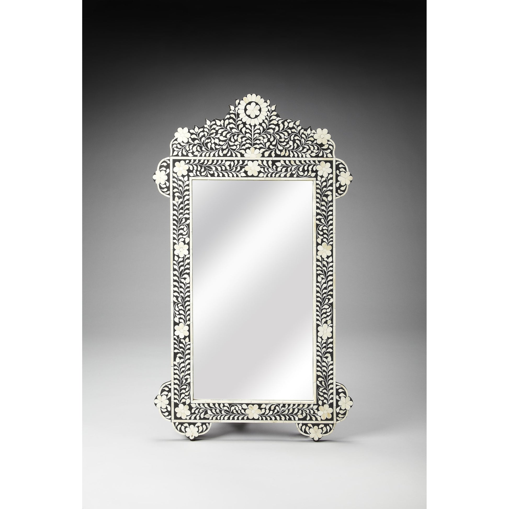 Vivienne Wall Mirror II by Butler Specialty Company in black and black bone inlay. Made from select wood solids, mdf, resin, bone inlay in a modern style.