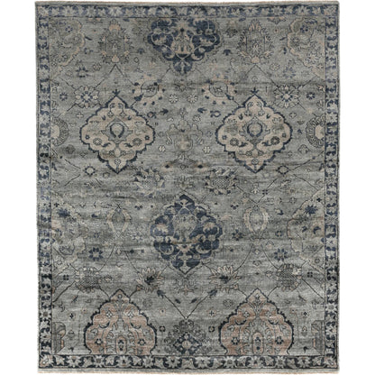 Antique Weave Bamboo Pattern Rug by Exquisite Rugs in blue, gray. Made from bamboo silk in a unique style.