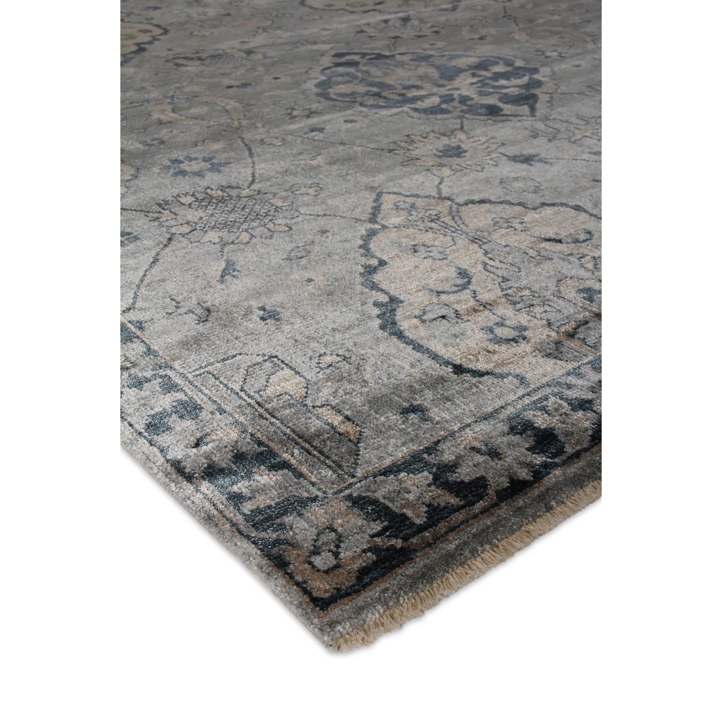 002 SI-2383941,SI-2383942,SI-2383943 | Closeup | Antique Weave Bamboo Pattern Rug by Exquisite Rugs in blue, gray. Made from bamboo silk in a unique style.