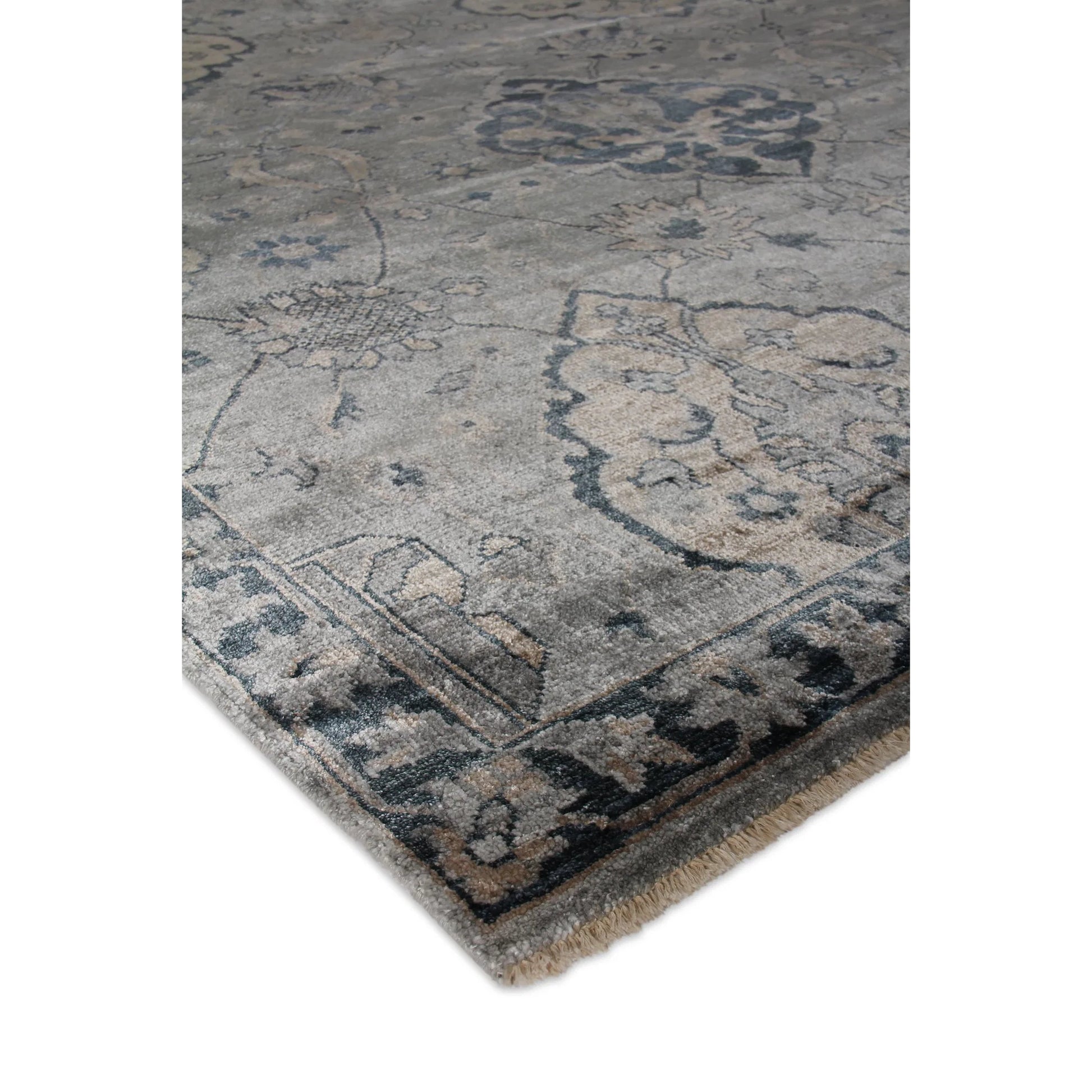 Antique Weave Bamboo Pattern Rug by Exquisite Rugs in blue, gray. Made from bamboo silk in a unique style.