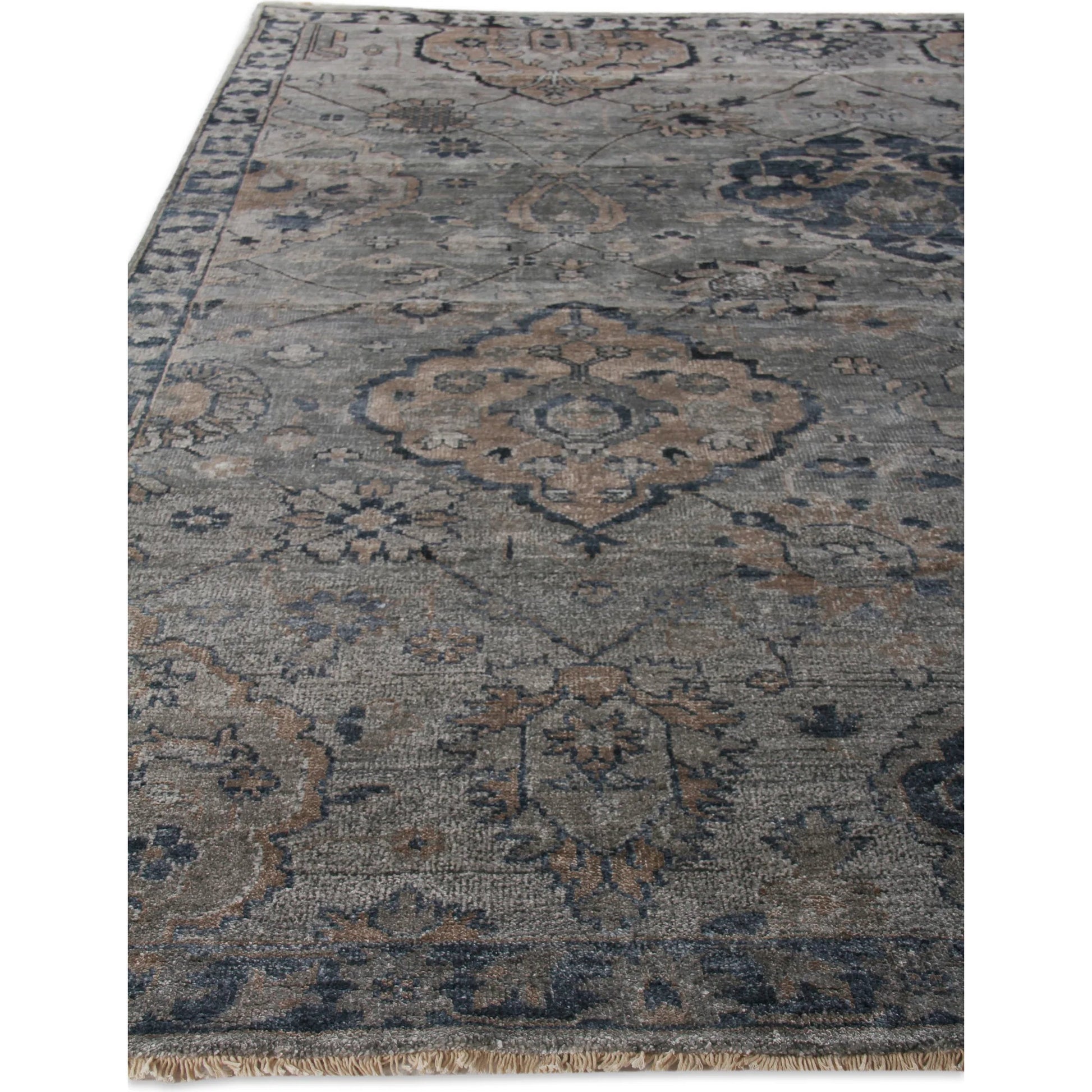 Antique Weave Bamboo Pattern Rug by Exquisite Rugs in blue, gray. Made from bamboo silk in a unique style.