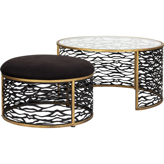 Kato Nesting Table and Ottoman by Varaluz in havana gold/carbon black. Made from unique in a modern style.