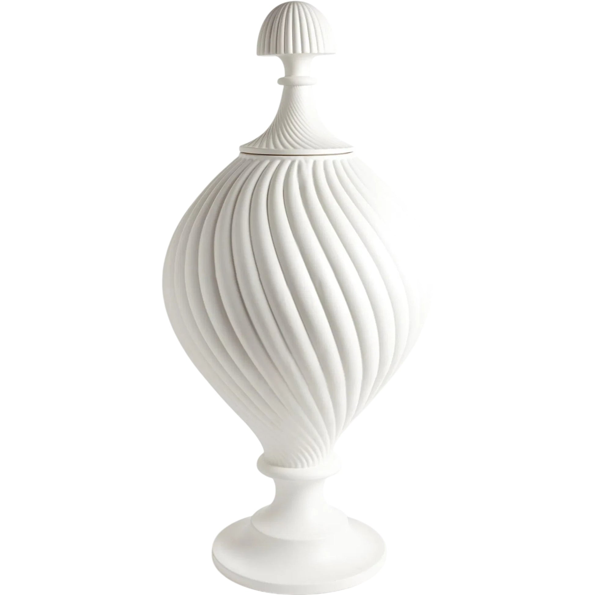 Grande Swirl Jar by Global Views in matte white. Made from earthenware in a transitional style.