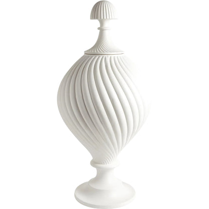 Grande Swirl Jar by Global Views in matte white. Made from earthenware in a transitional style.