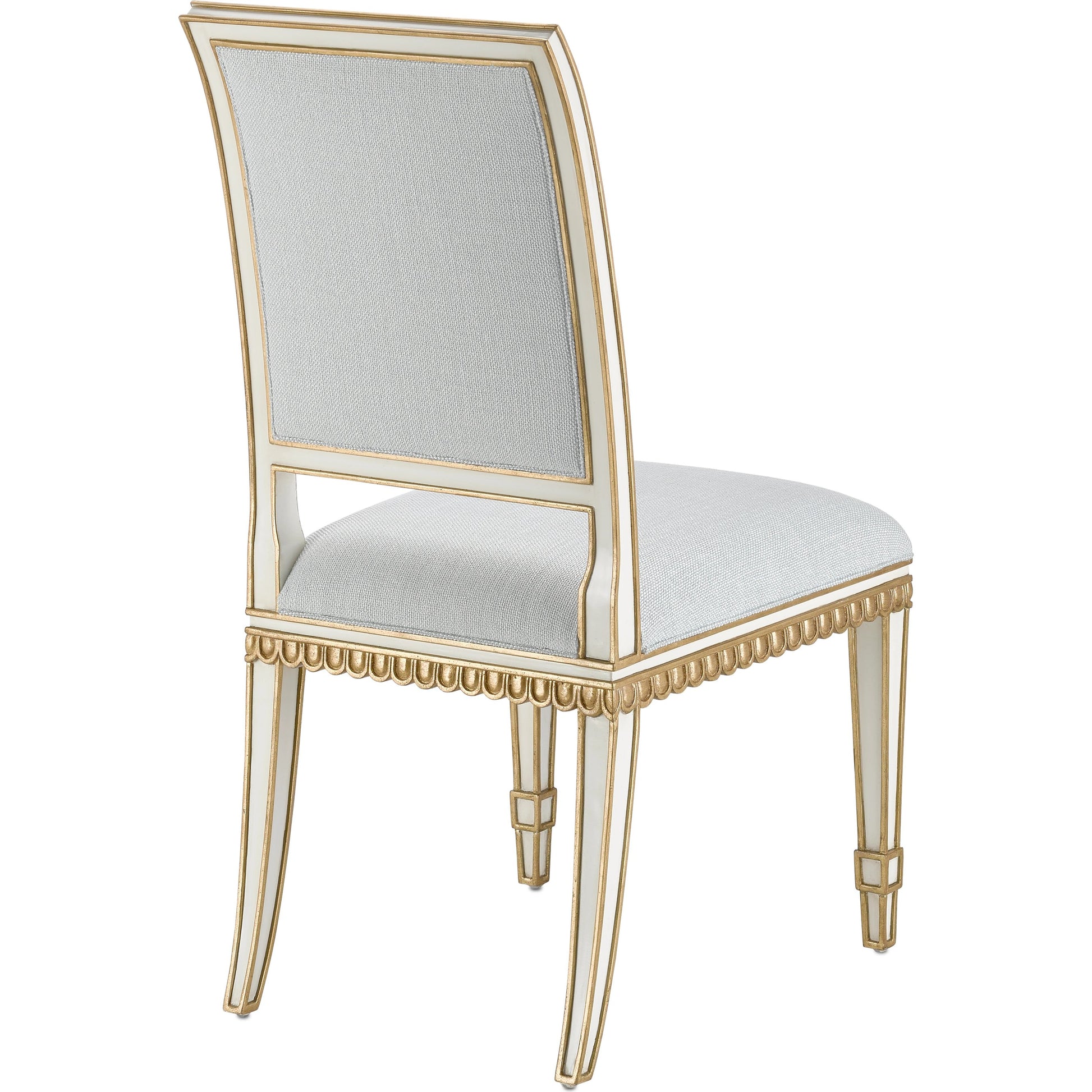 Ines Chair by Currey and Company in mixology moonstone and ivory, antique gold. Made from mahogany in a transitional style.