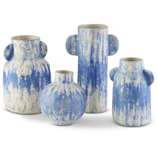 Paros Vase Set by Currey and Company in blue, white. Made from ceramic in a modern style.