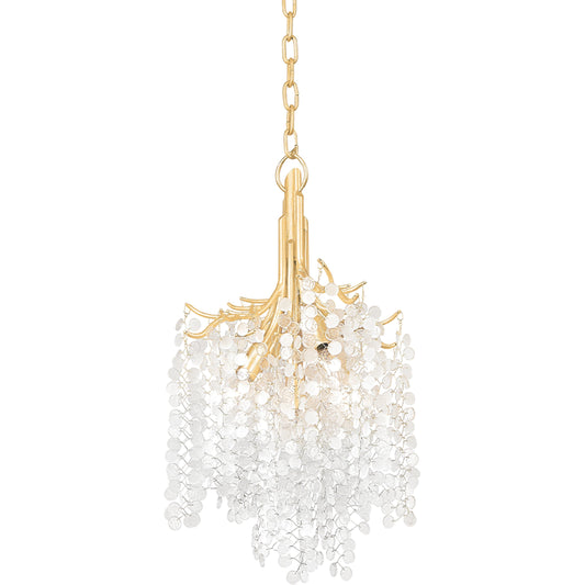 Genoa 5 Light Chandelier by Corbett in gold leaf. Made from steel in a modern style.