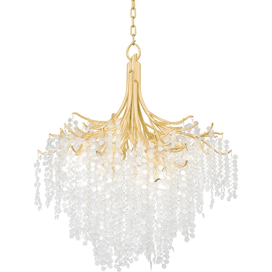 Genoa 9 Light Chandelier by Corbett in gold leaf. Made from steel in a modern style.