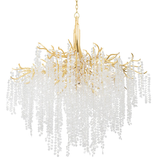 Genoa 12 Light Chandelier by Corbett in gold leaf. Made from steel in a modern style.