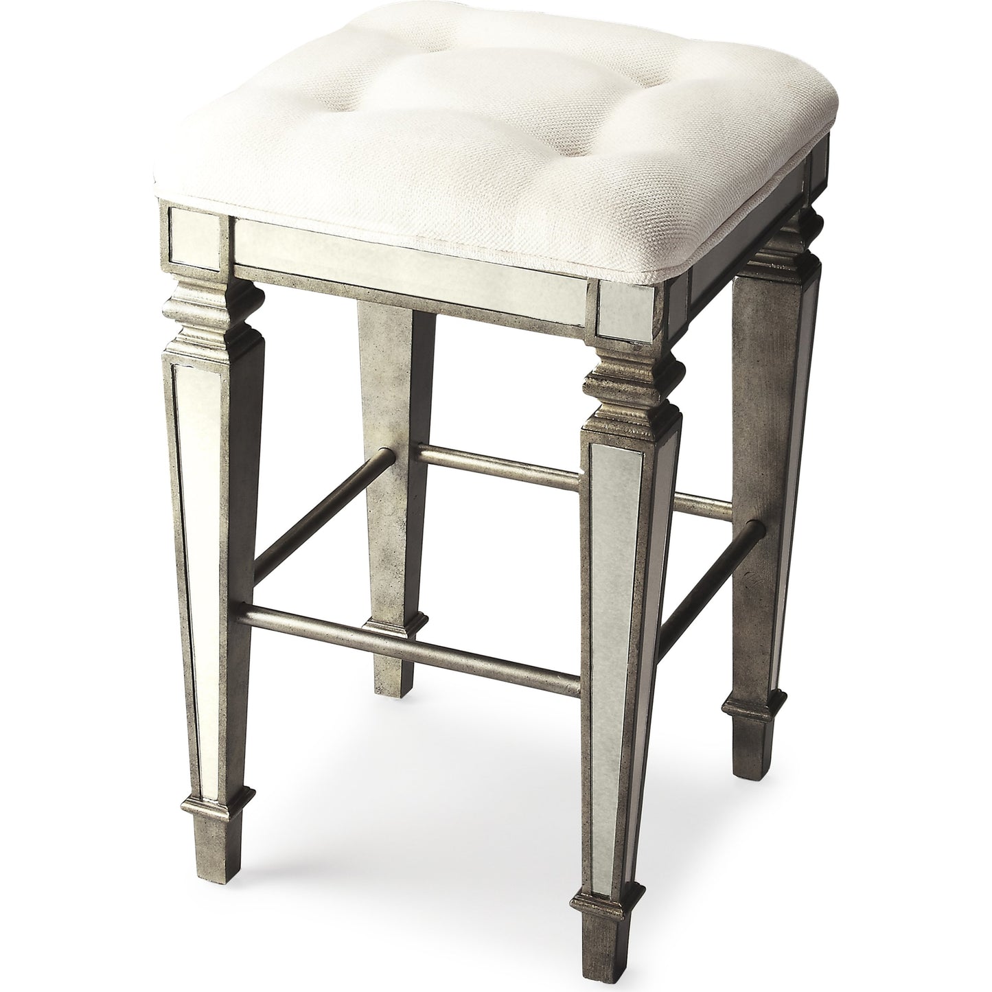 001 O-BUTLER-3505146 | Additional Silo | Celeste Mirrored Bar Stool by Butler Specialty Company in silver and mirror. Made from poplar solids, mdf, urethane foam cotton in a modern style.
