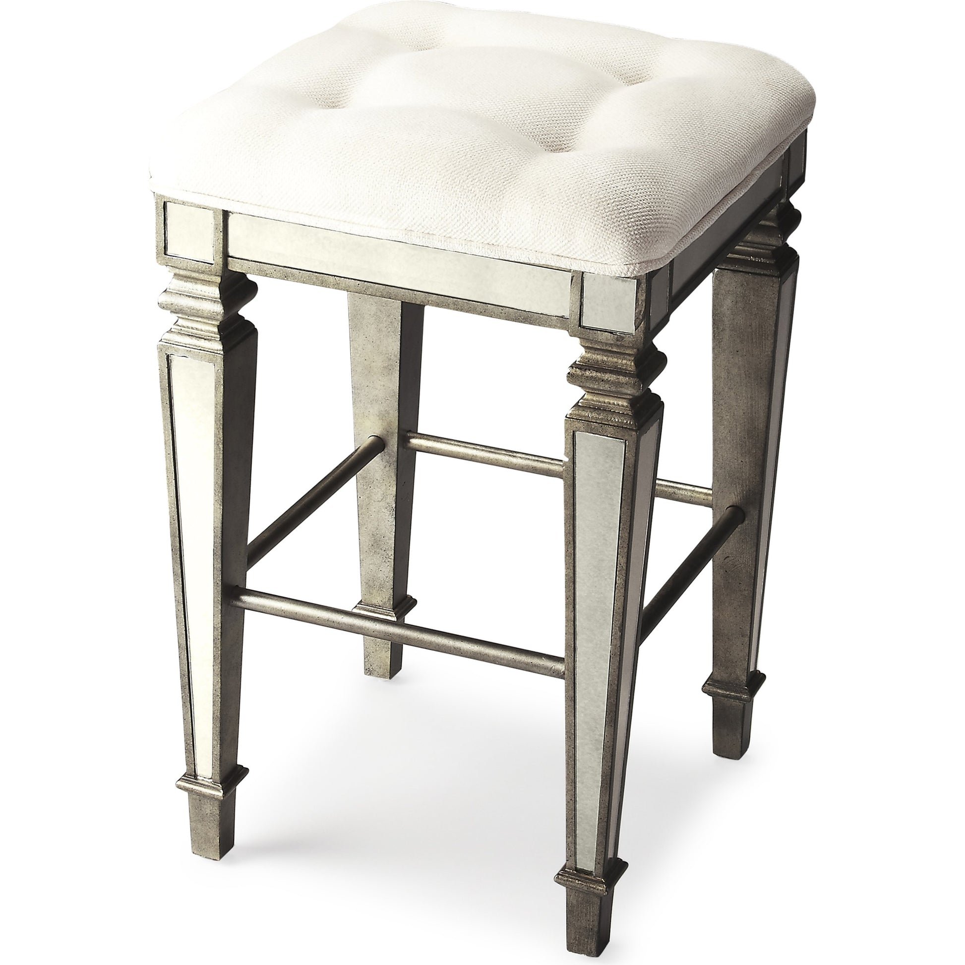 Celeste Mirrored Bar Stool by Butler Specialty Company in silver and mirror. Made from poplar solids, mdf, urethane foam cotton in a modern style.