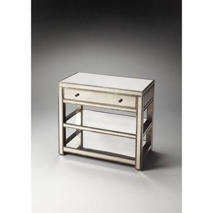 Miranda Mirrored Console Table by Butler Specialty Company in silver and mirror. Made from poplar solids, mdf in a modern style.