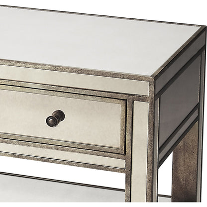 Miranda Mirrored Console Table by Butler Specialty Company in silver and mirror. Made from poplar solids, mdf in a modern style.