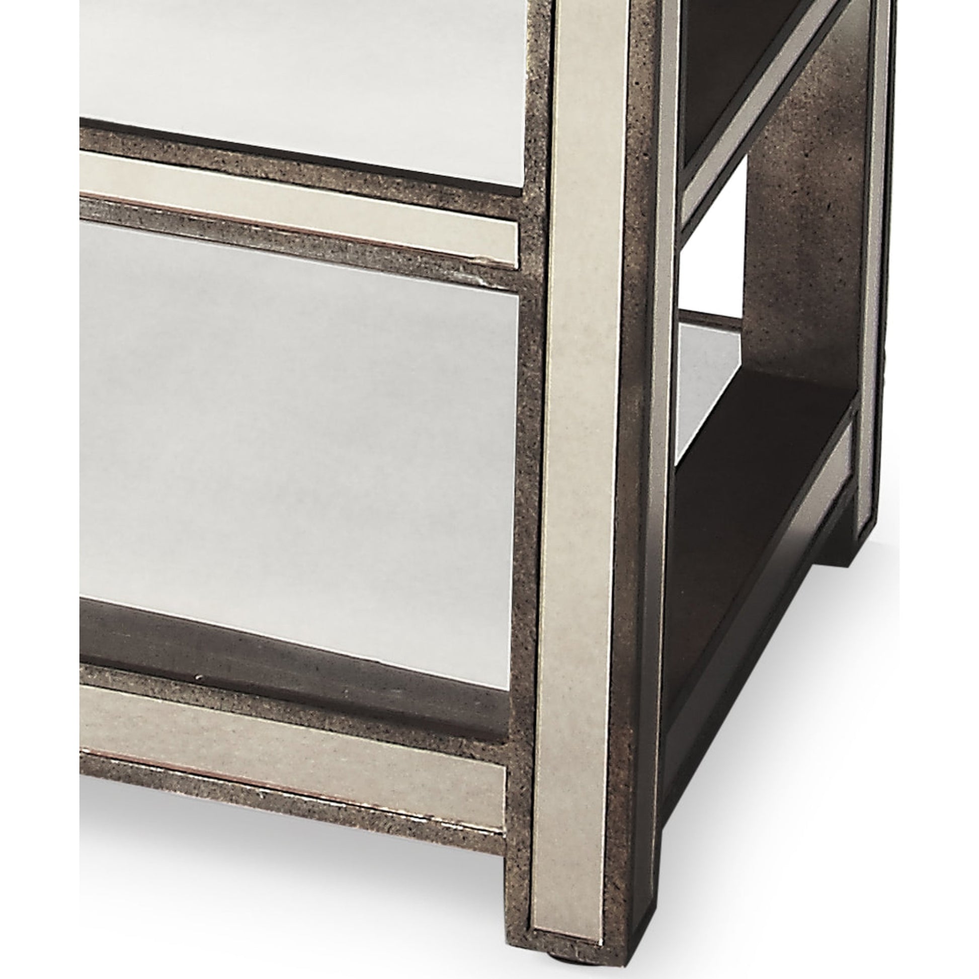 Miranda Mirrored Console Table by Butler Specialty Company in silver and mirror. Made from poplar solids, mdf in a modern style.