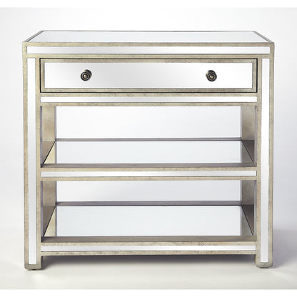 Miranda Mirrored Console Table by Butler Specialty Company in silver and mirror. Made from poplar solids, mdf in a modern style.