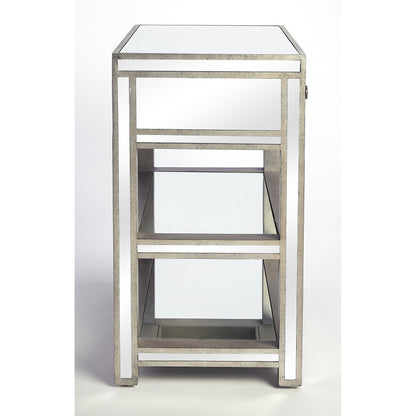 Miranda Mirrored Console Table by Butler Specialty Company in silver and mirror. Made from poplar solids, mdf in a modern style.