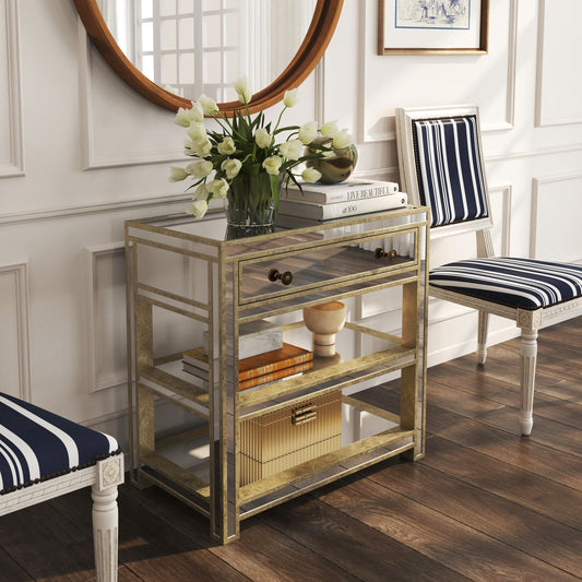 Miranda Mirrored Console Table by Butler Specialty Company in silver and mirror. Made from poplar solids, mdf in a modern style.