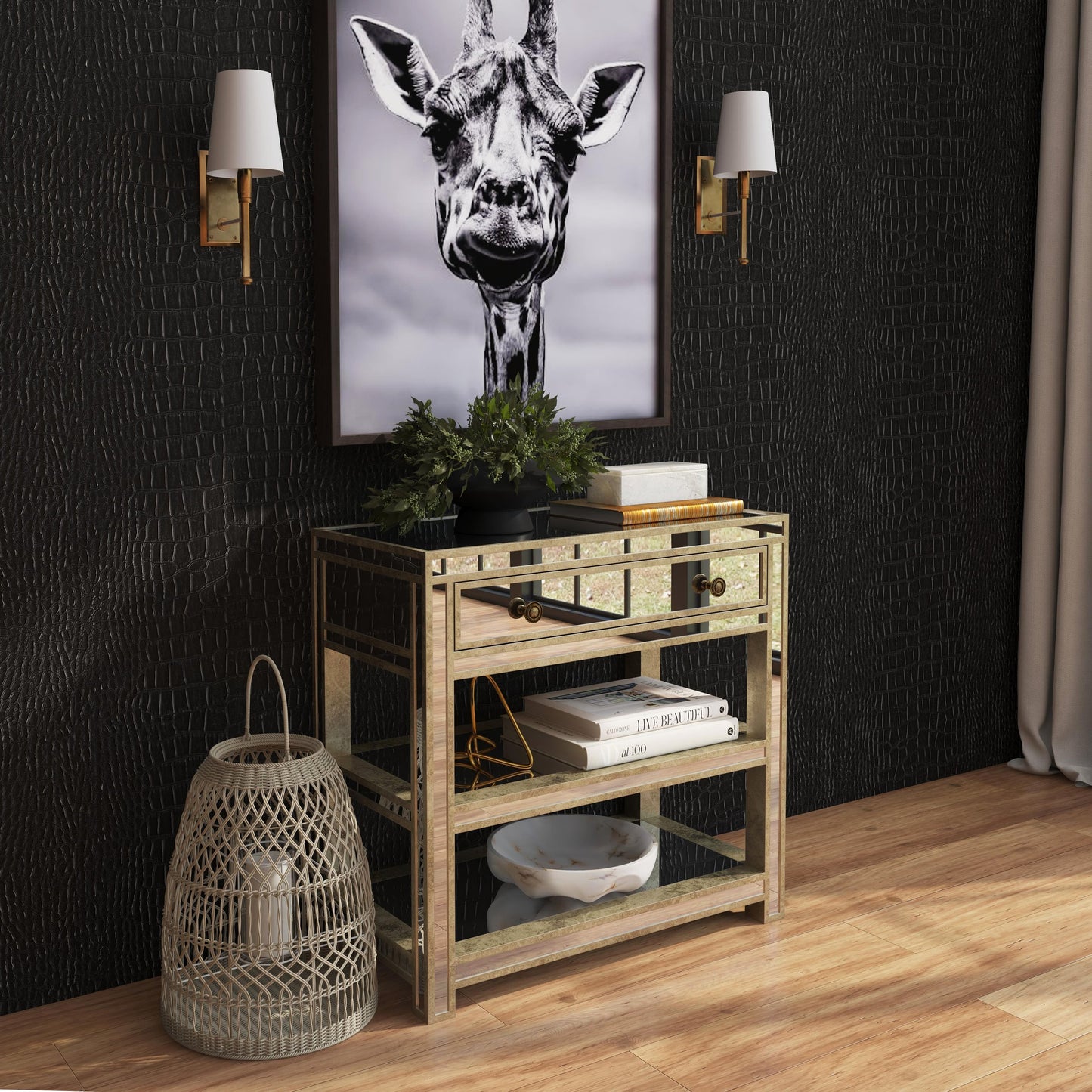 009 O-BUTLER-3509146 | Lifestyle | Miranda Mirrored Console Table by Butler Specialty Company in silver and mirror. Made from poplar solids, mdf in a modern style.
