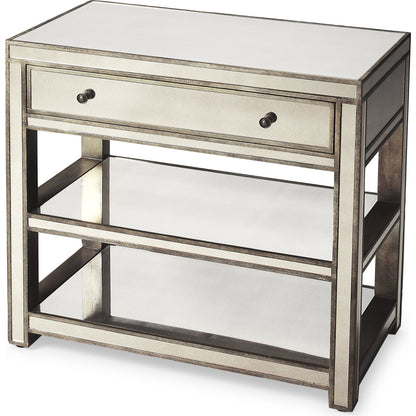 Miranda Mirrored Console Table by Butler Specialty Company in silver and mirror. Made from poplar solids, mdf in a modern style.