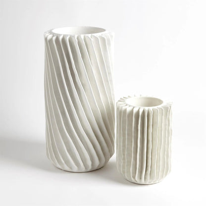 Radiator Swirl Vase by Global Views in matte white. Made from ceramic in a eclectic & global style.