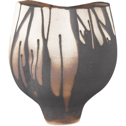 Inoue Vase by Currey and Company in black, off-white. Made from porcelain in a modern style.