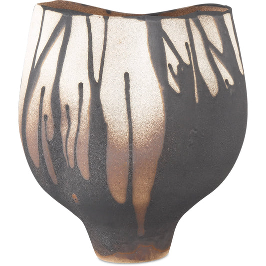 Inoue Vase by Currey and Company in black, off-white. Made from porcelain in a modern style.