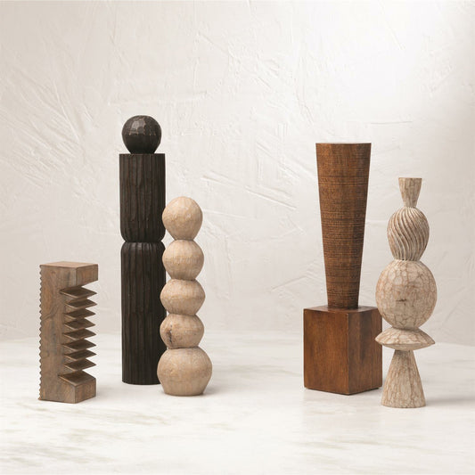 Chapon Pillar by Global Views. Made from mango, grey textured in a eclectic & global style.