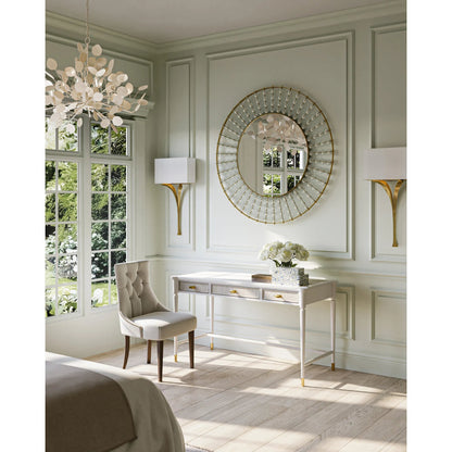 Lunaria Chandelier by Currey and Company in contemporary silver leaf. Made from wrought iron in a transitional style.