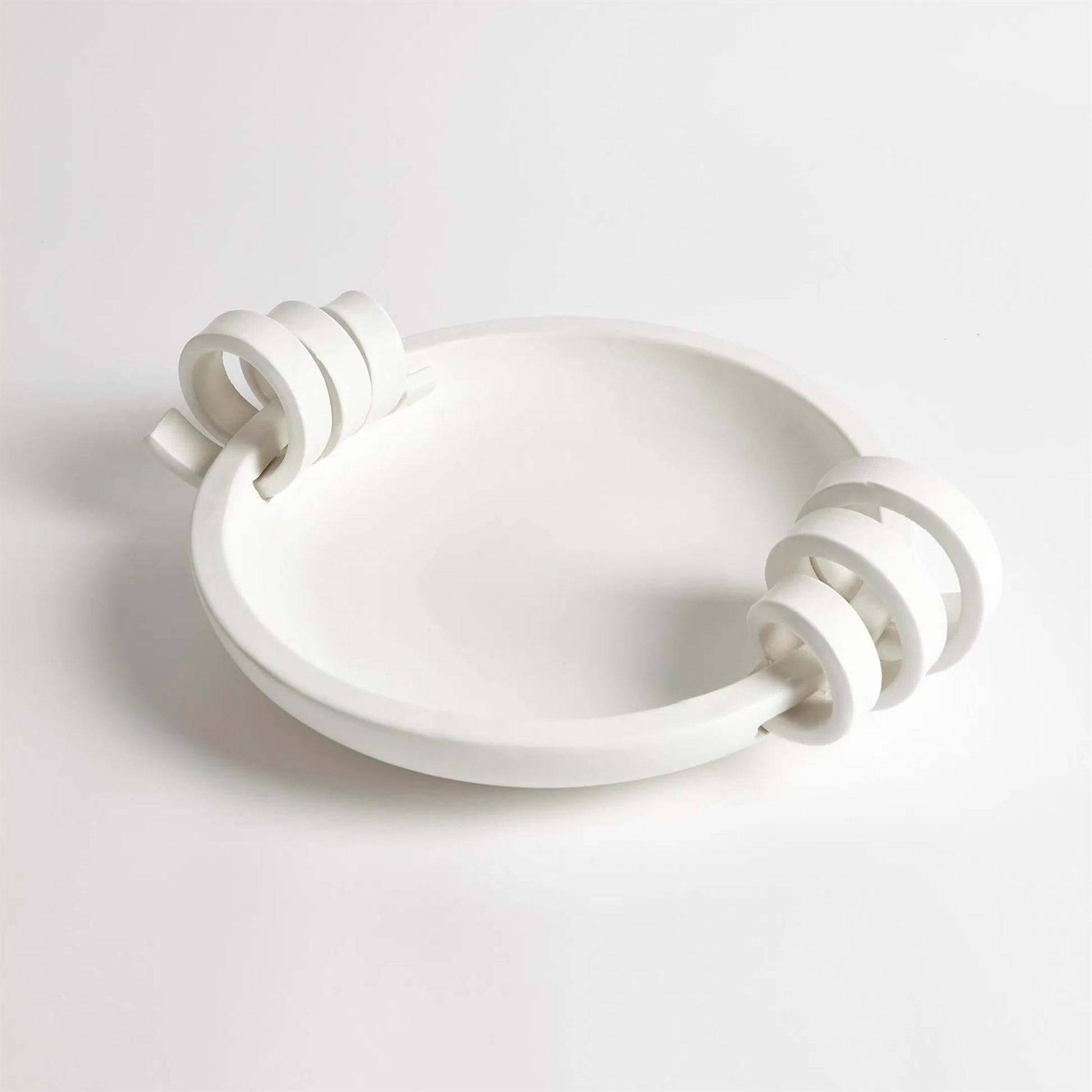 Ribbon Handle Compote by Global Views in matte white. Made from ceramic in a eclectic & global style.