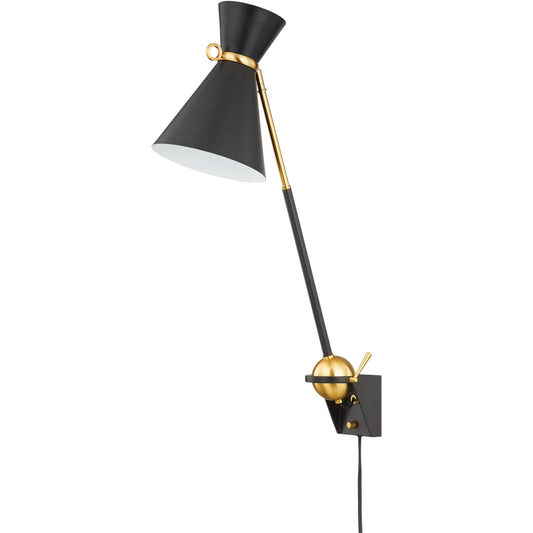 Winsted Plug-In Sconce by Hudson Valley in aged brass, soft black. Made from steel in a unique style.