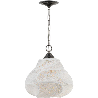 Wintershall Pendant by Currey and Company in white, antique brushed nickel. Made from porcelain, metal in a modern style.