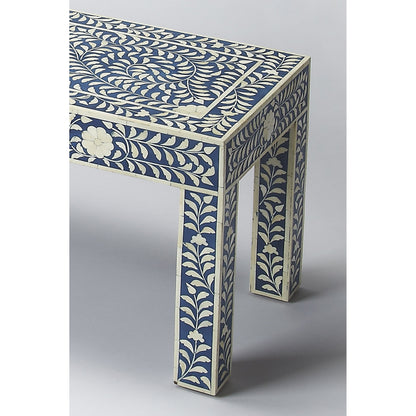 Blue Bone Inlay Bench by Butler Specialty Company in blue and blue bone inlay. Made from mango wood solids, mdf, resin, bone in a modern style.