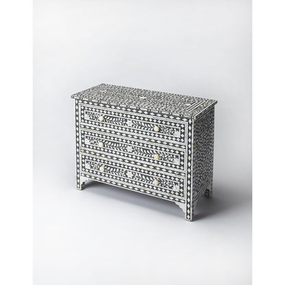 Bone Inlay Chest by Butler Specialty Company in black and black bone inlay. Made from mango wood solids, mdf, resin, bone in a modern style.