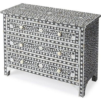 Bone Inlay Chest by Butler Specialty Company in black and black bone inlay. Made from mango wood solids, mdf, resin, bone in a modern style.