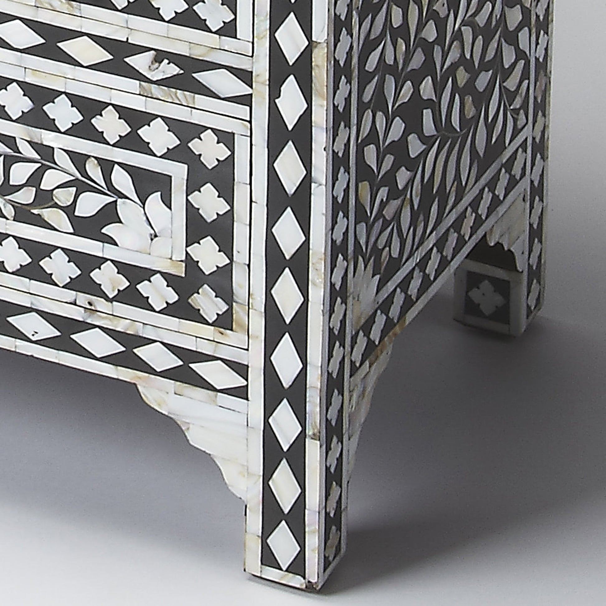 Bone Inlay Chest by Butler Specialty Company in black and black bone inlay. Made from mango wood solids, mdf, resin, bone in a modern style.