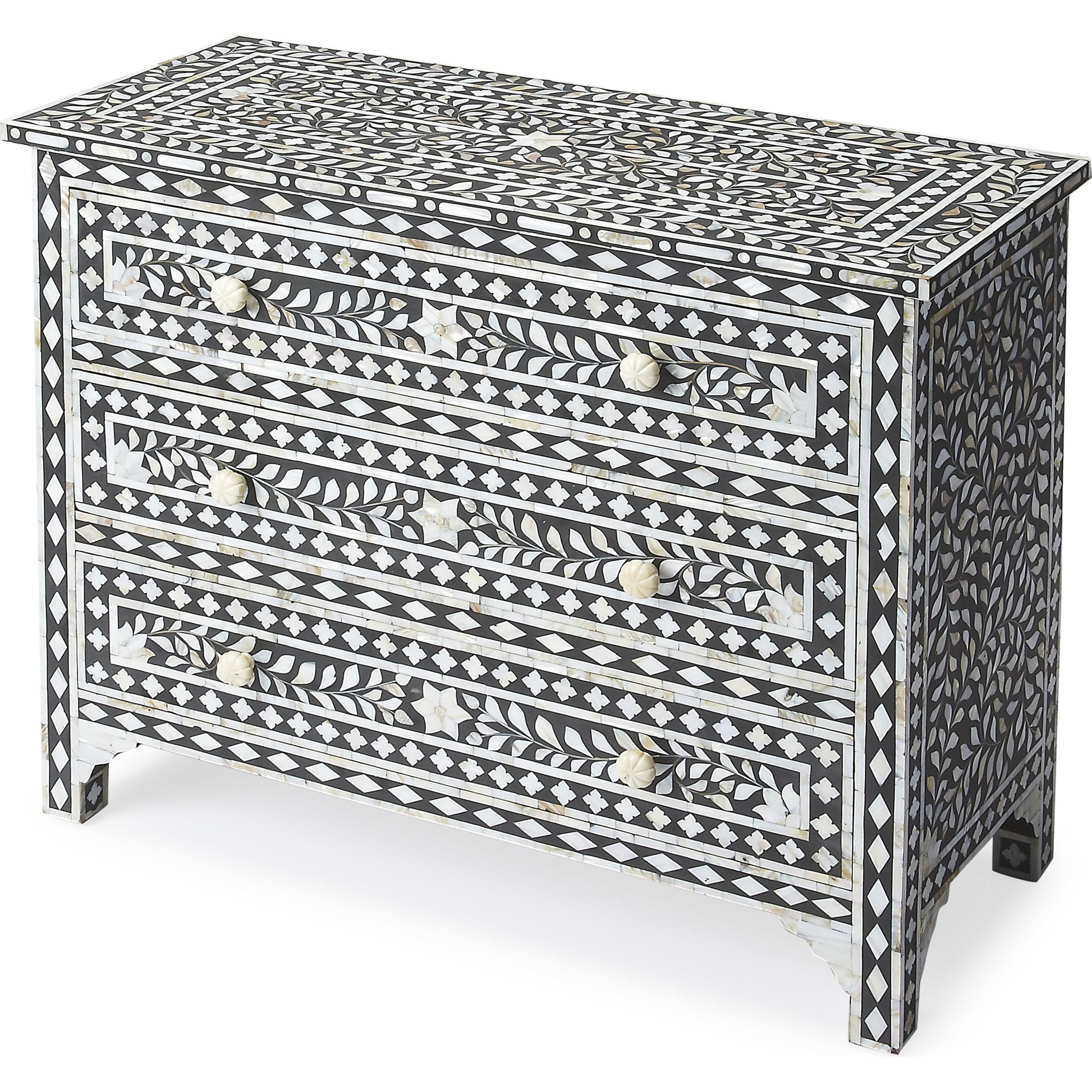 Bone Inlay Chest by Butler Specialty Company in black and black bone inlay. Made from mango wood solids, mdf, resin, bone in a modern style.